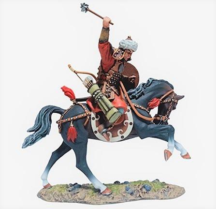 Mongol Warrior on Black Horse Swinging Club