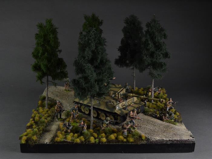 Unbefestigte Straße und Wege durch Nadelwald - Diorama