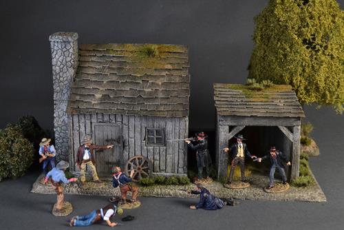 Small wooden house with barn - diorama