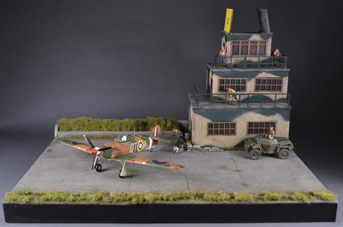 RAF Control tower with airfield - diorama