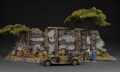 Old North African stone wall with beautiful acacia trees