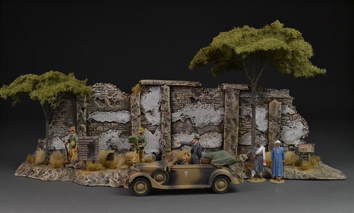 Old North African stone wall with beautiful acacia trees