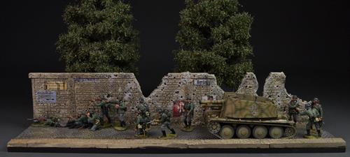 “Bombed and shot wall with Nazi propaganda posters”