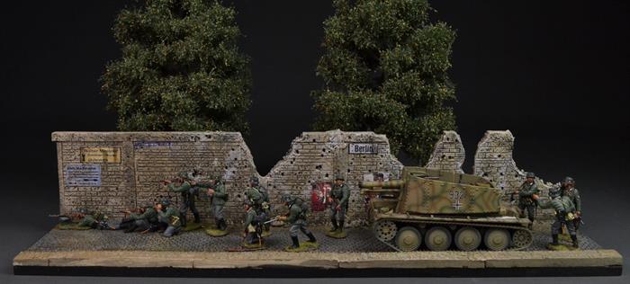 “Bombed and shot wall with Nazi propaganda posters”