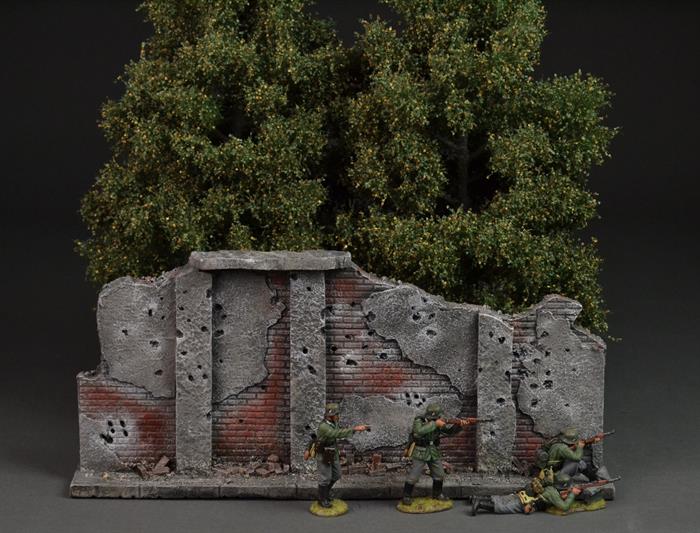 Bombed and shot brick wall